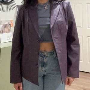 PURPLE GENUINE LEATHER BLAZER JACKET